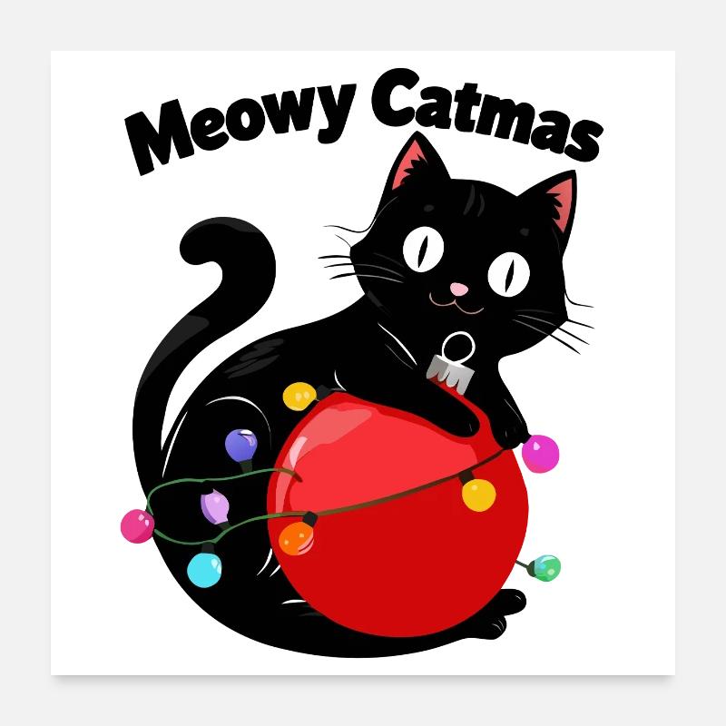 Meowy Catmas - Chat avec boule de Noël Poster 60 x 60 cm