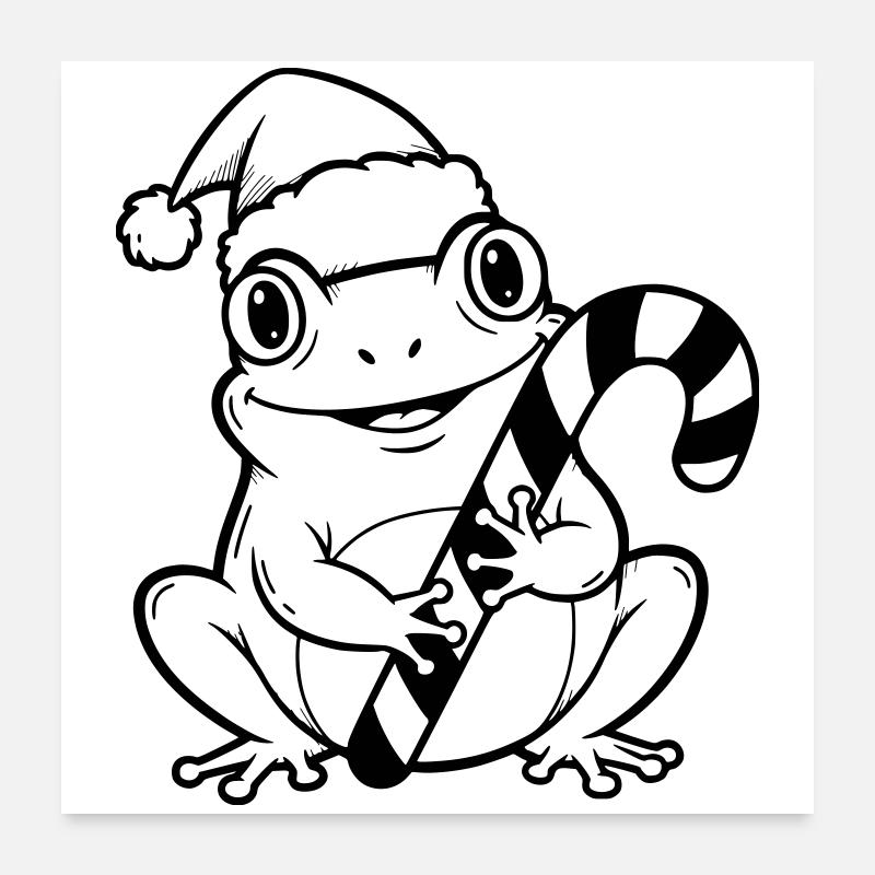 Grenouille de Noël avec canne à sucre Poster 60 x 60 cm