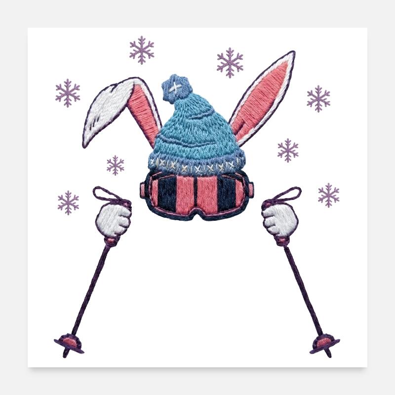 Faux Yarn Ski Bunny Winter Humor Poster 24" x 24" (60x60 cm)