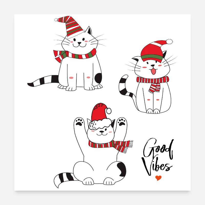 Chats de Noël Joyeux Noël Poster 60 x 60 cm