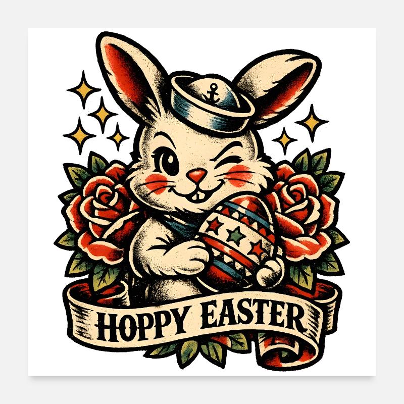 Hoppy Easter Easter Bunny with Easter Egg Vintage Poster 24" x 24" (60x60 cm)