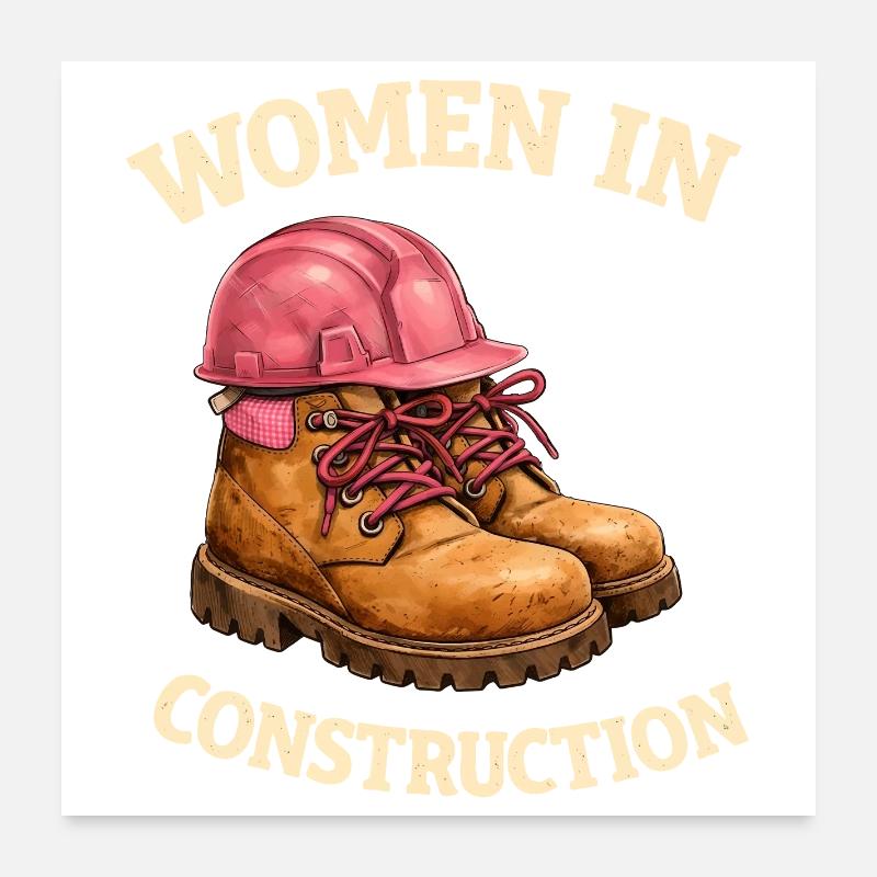 Frauen im Bau Arbeitsstiefel und Bauhelm Poster 60x60 cm