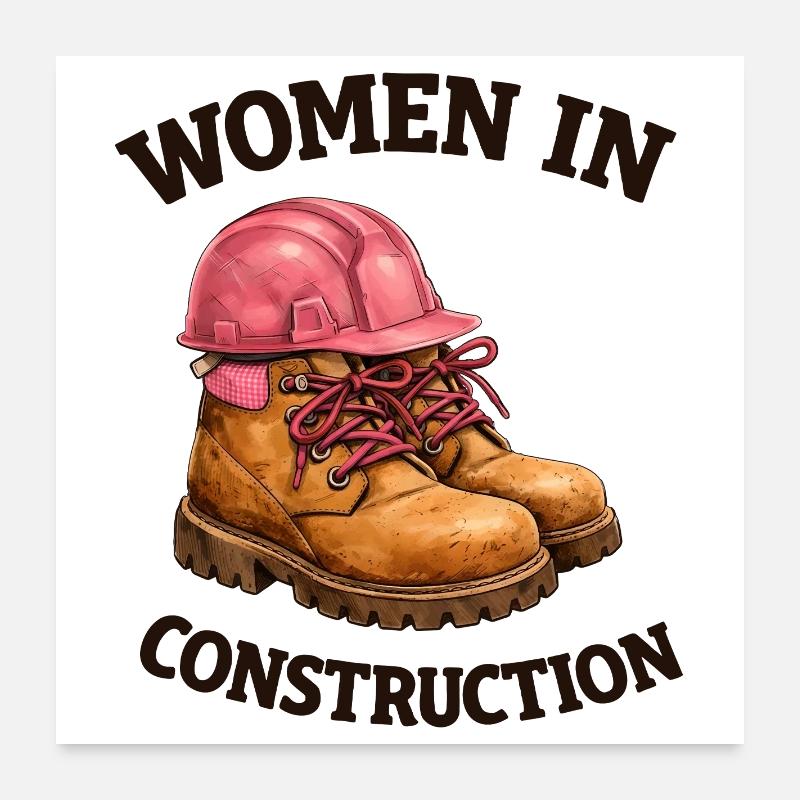 Women in Construction Work Boots and Construction Helmet Poster 24" x 24" (60x60 cm)