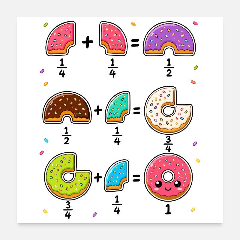 Donut Fractions Math Learning with Humor Poster 24" x 24" (60x60 cm)