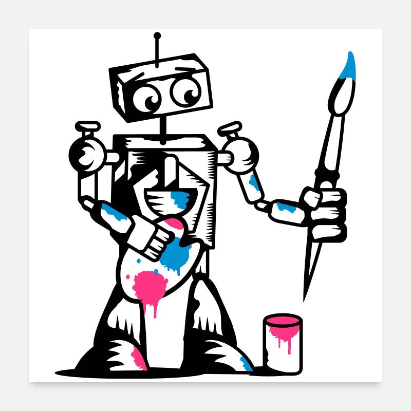 Roboter mit einem Pinsel Poster 60x60 cm