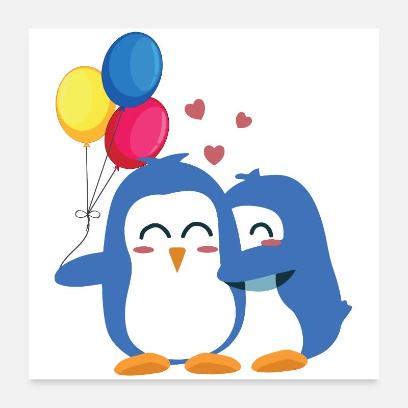 Pingouins avec ballons Poster 60 x 60 cm
