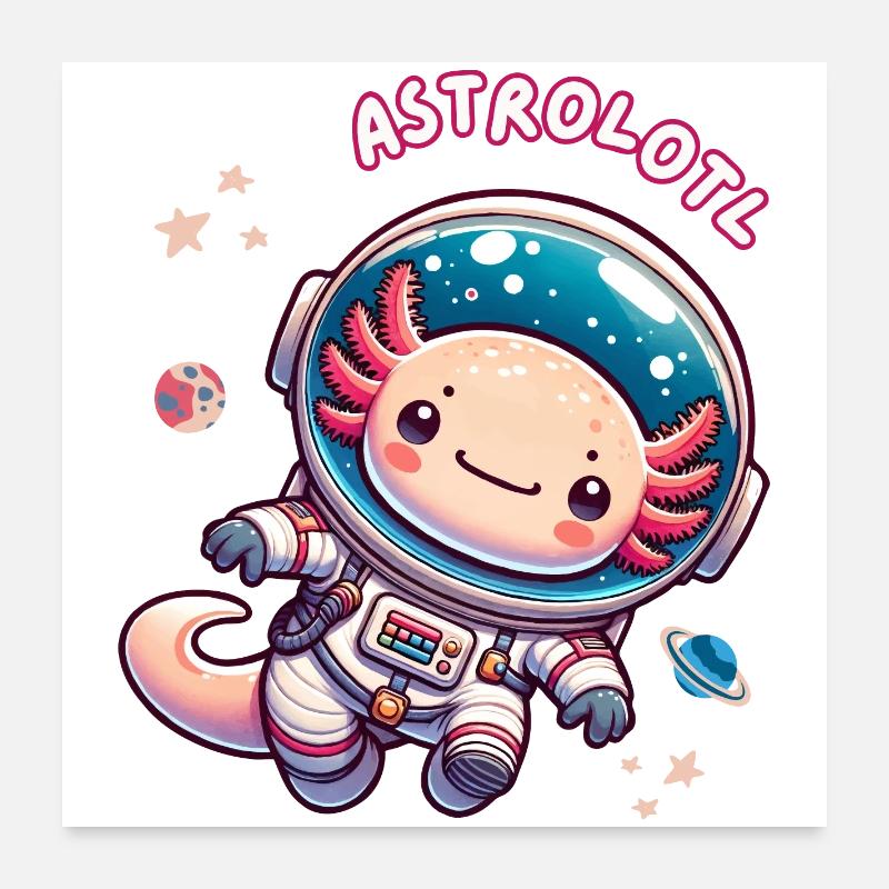 Astronaute axolotl dans l’espace - Kawaii Art - Poster 60 x 60 cm - blanc