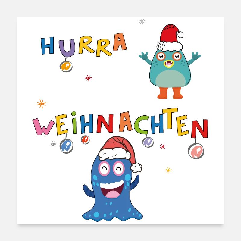 Hurra Weihnachten - Poster 60x60 cm - Weiß