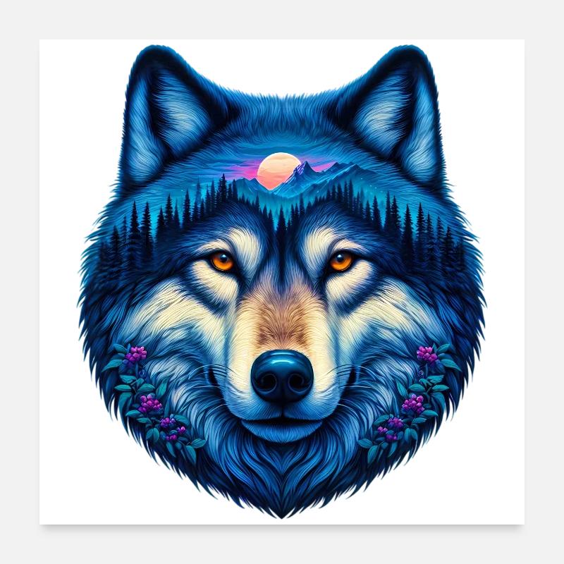 Wolf - Poster 60x60 cm - Weiß