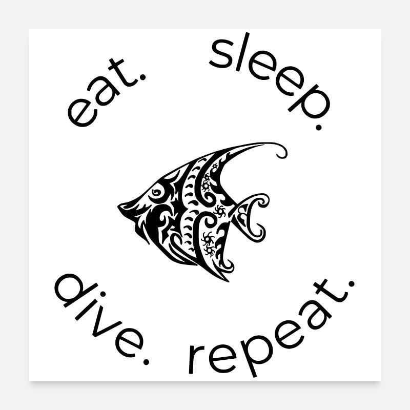 Manger dormir plonger Répéter – Poisson tribal Poster 60 x 60 cm