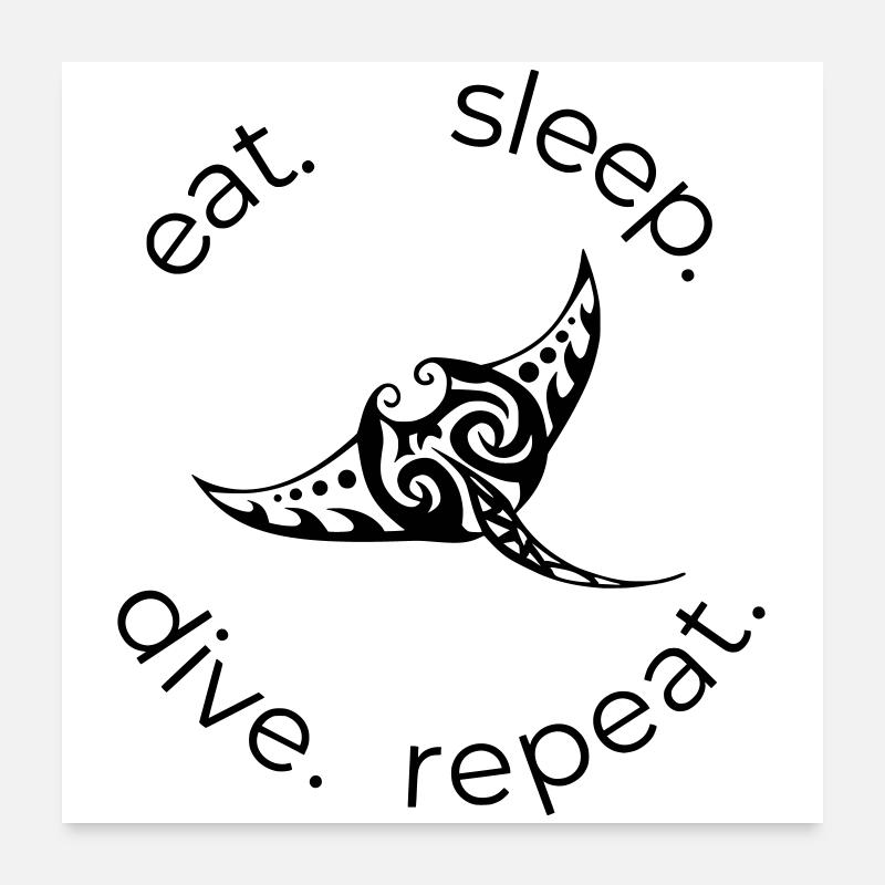 Manger dormir Dive Répéter – Raies manta tribales Poster 60 x 60 cm