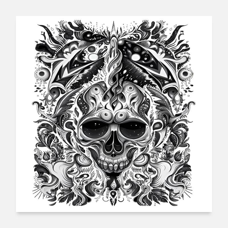 Dark Tribal Skull with Mystical Elements Poster 24" x 24" (60x60 cm)