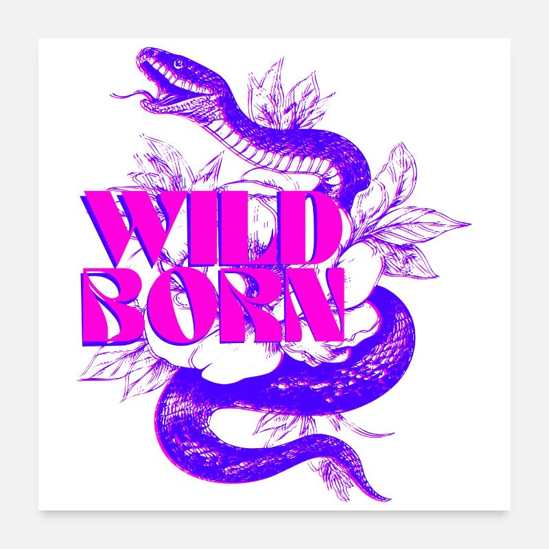 Serpent néon sauvage avec texte en gras Poster 60 x 60 cm
