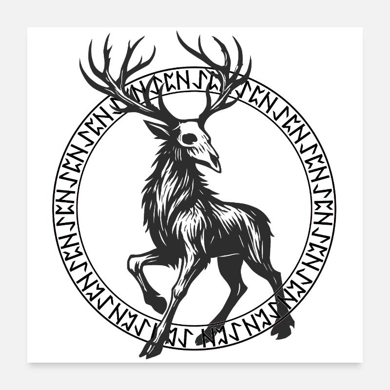 Hirsch im Kreis Runenrahmen Poster 60x60 cm