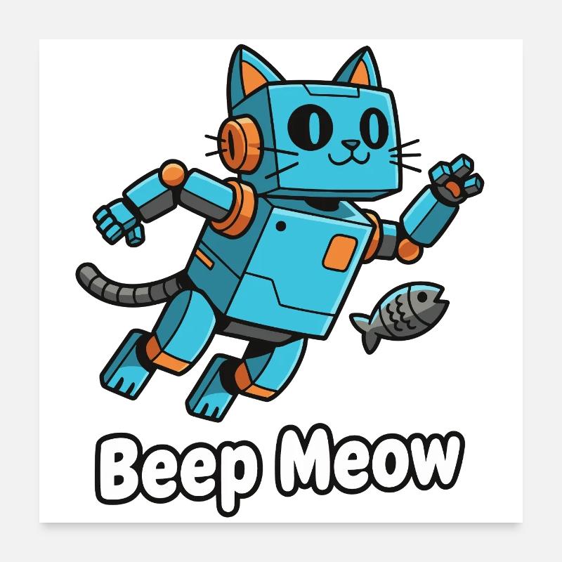 Blue robot cat Beep Meow Poster 24" x 24" (60x60 cm)