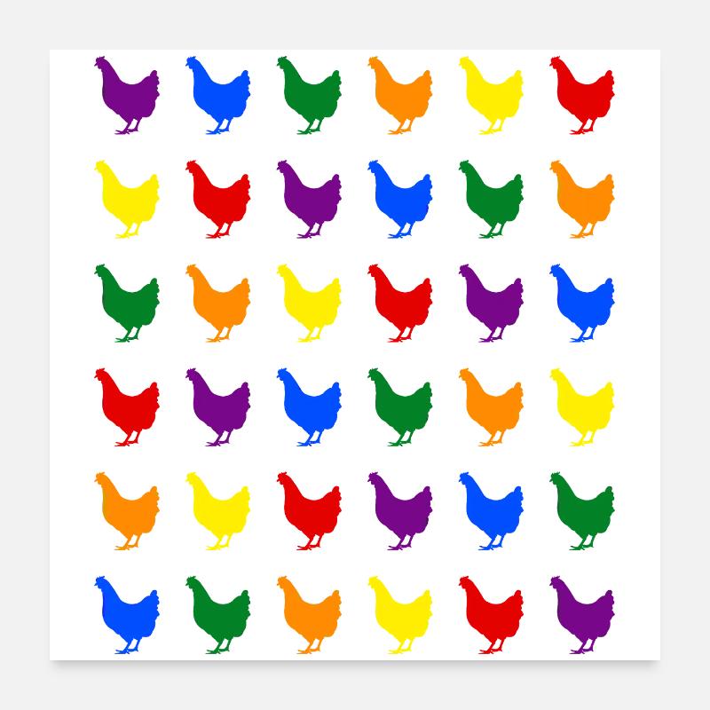 Regenbogen Hühner Poster 60x60 cm