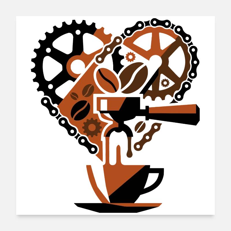 Steampunk Coffee Cycling Mindscape Poster 24" x 24" (60x60 cm)