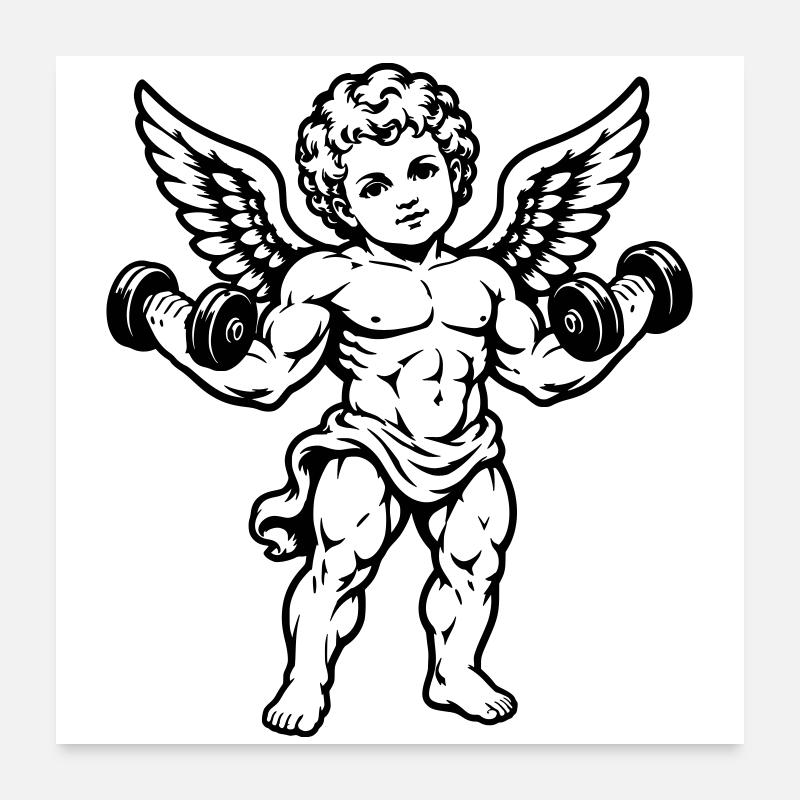 Starker Cherub trainiert mit Hanteln Poster 60x60 cm