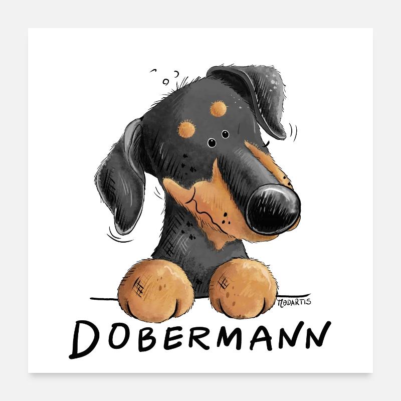 Lustiger Dobermann I Hund Comic Poster 60x60 cm