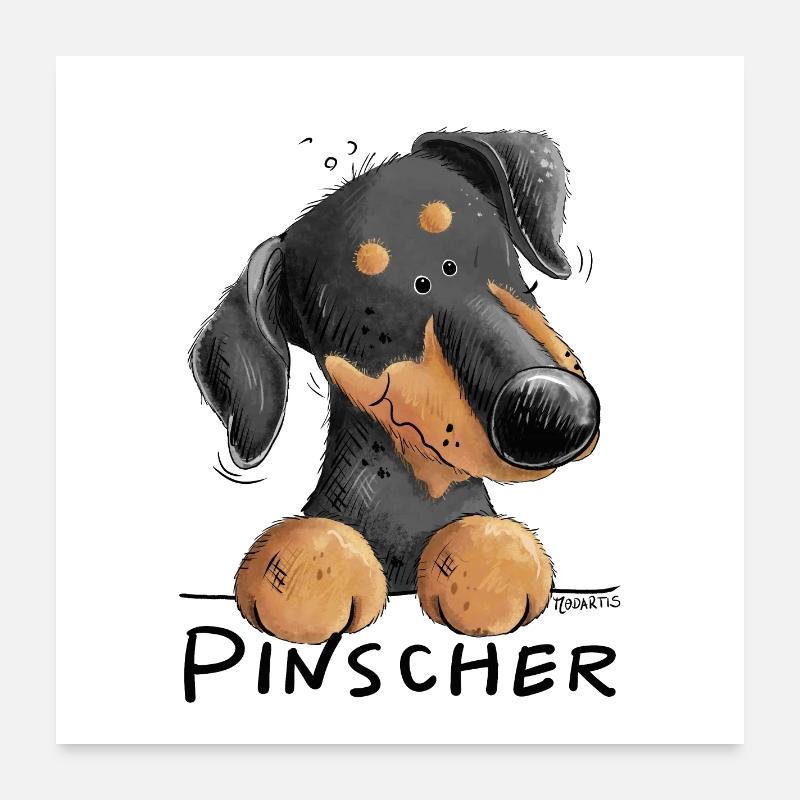Lustiger Pinscher I Hund Comic Poster 60x60 cm