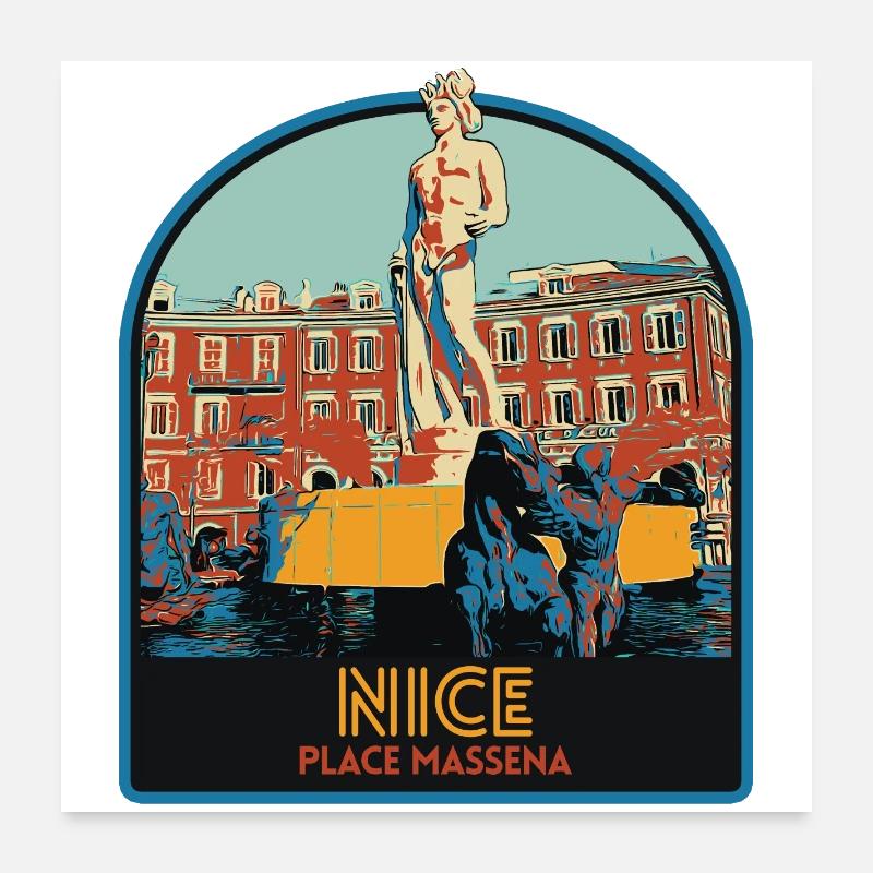 Illustration Place Massena in Nice Côte d'Azur Poster 24" x 24" (60x60 cm)