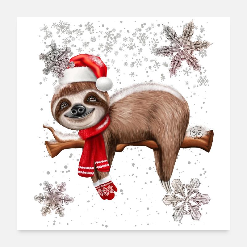 Paresseux de Noël mignon Poster 60 x 60 cm