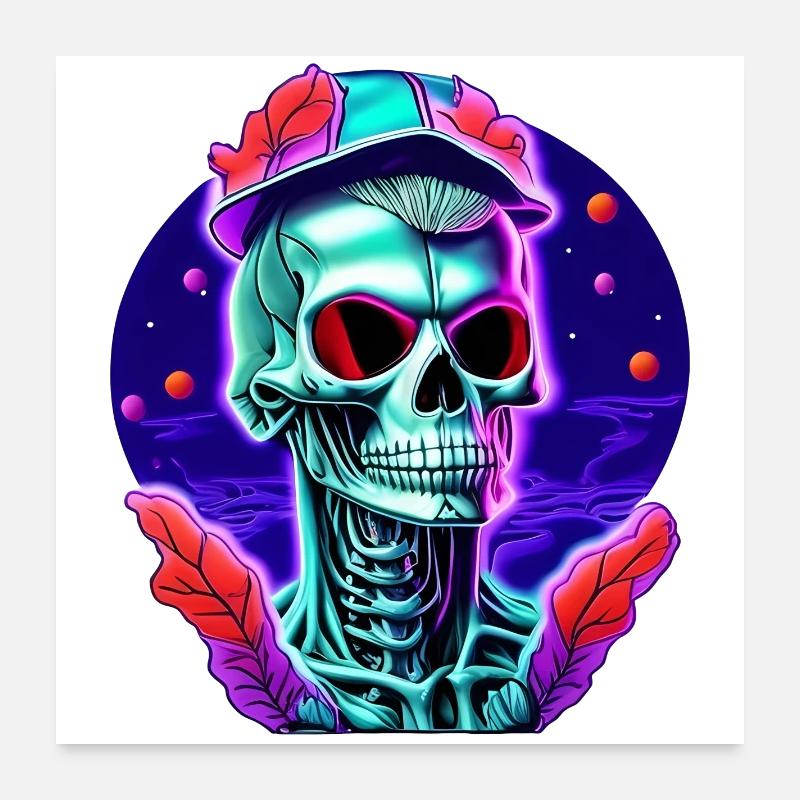 Skelett mit Kappe Poster 60x60 cm