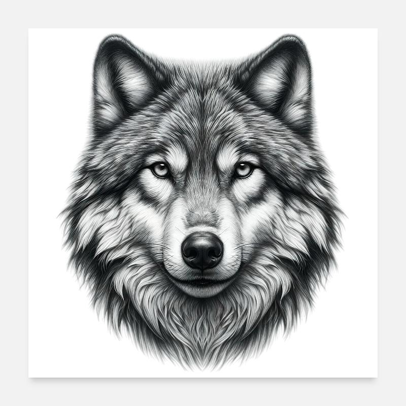 Wolf - Poster 60x60 cm - Weiß
