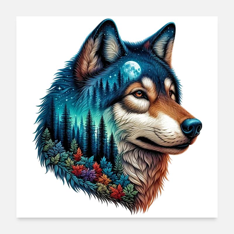 Wolf - Poster 60x60 cm - Weiß