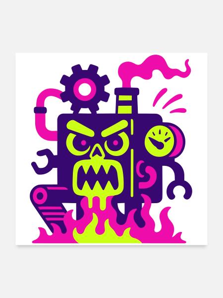 Monster Machine on Fire - Poster 60x60 cm - Weiß - Vorne