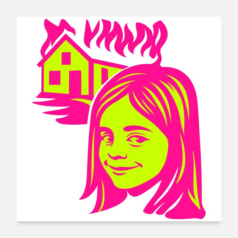 Meme girl with fire under the roof Poster 24" x 24" (60x60 cm)