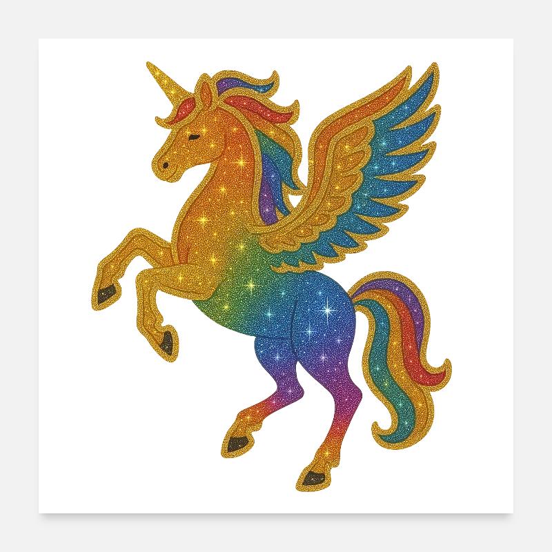 Glitzernde Regenbogen-Pegasus-Illustration Poster 60x60 cm