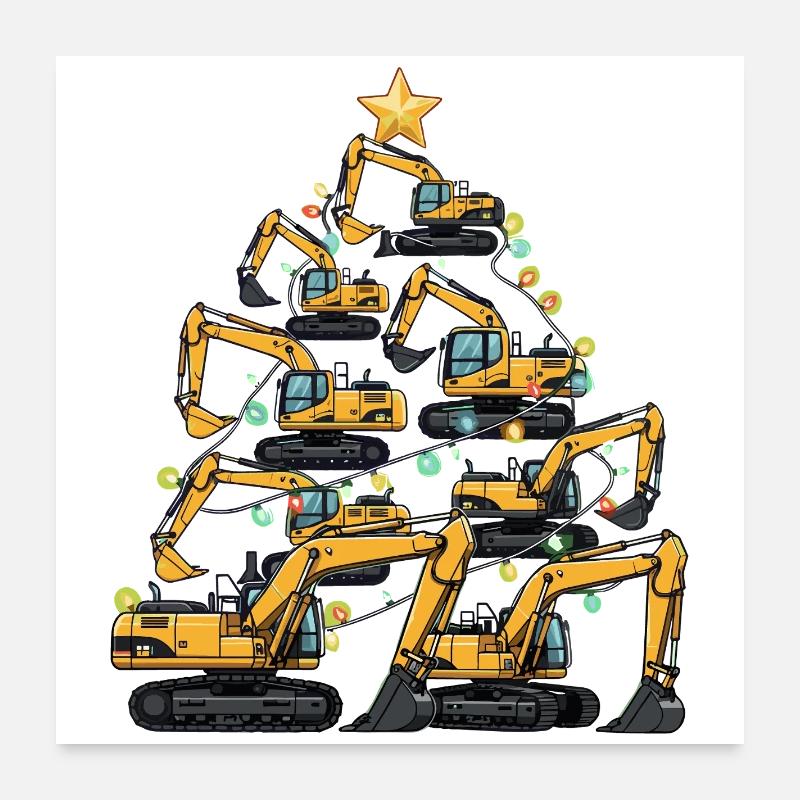 Lustiger Bagger Weihnachtsbaum Geschenk Poster 60x60 cm