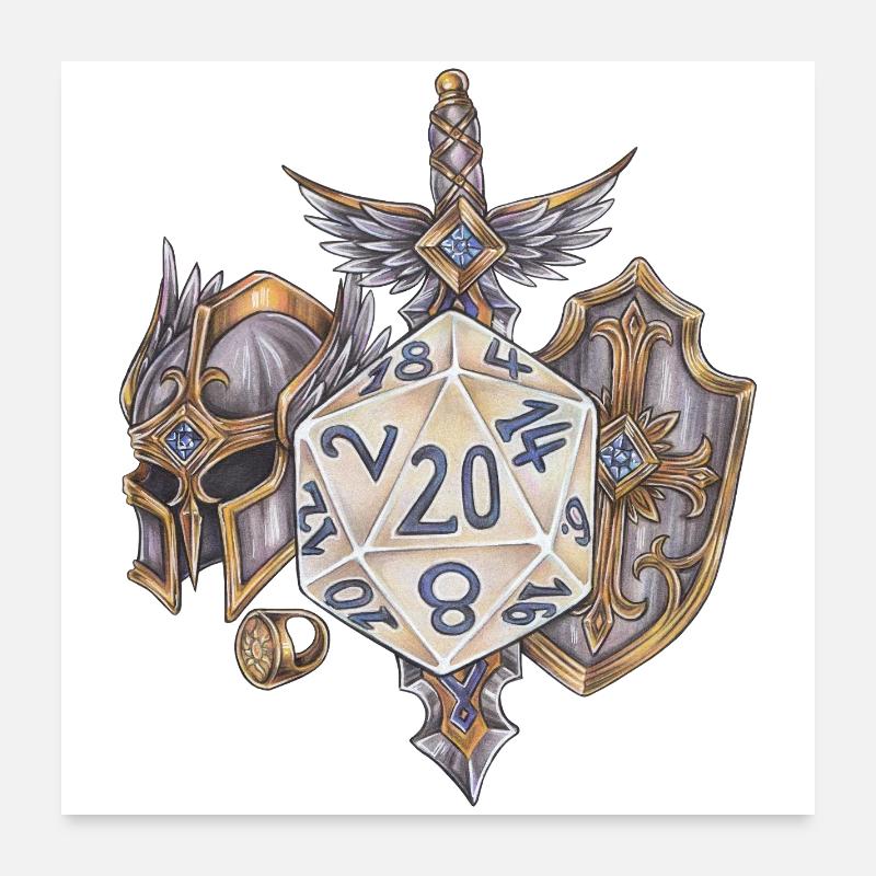 Paladin cadeau de dés D20 sur table RPG Poster 60 x 60 cm