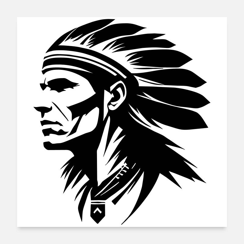 Indian chief with feathers Poster 24" x 24" (60x60 cm)