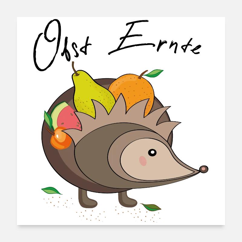 Obst Ernte Igel Poster 60x60 cm