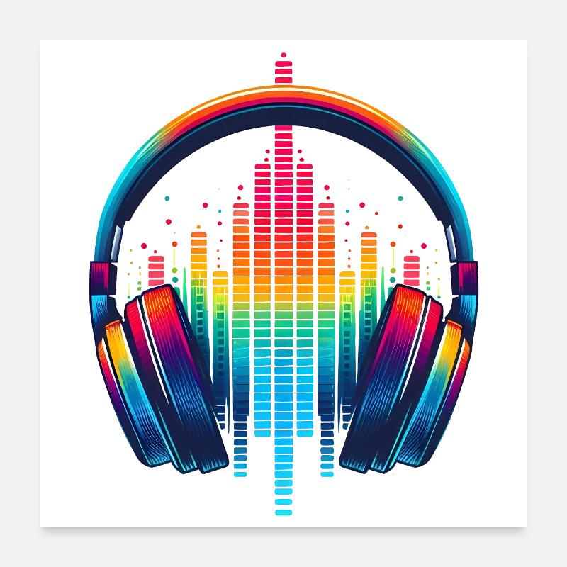 Vibrant Sound Headphone rainbow Poster 24" x 24" (60x60 cm)