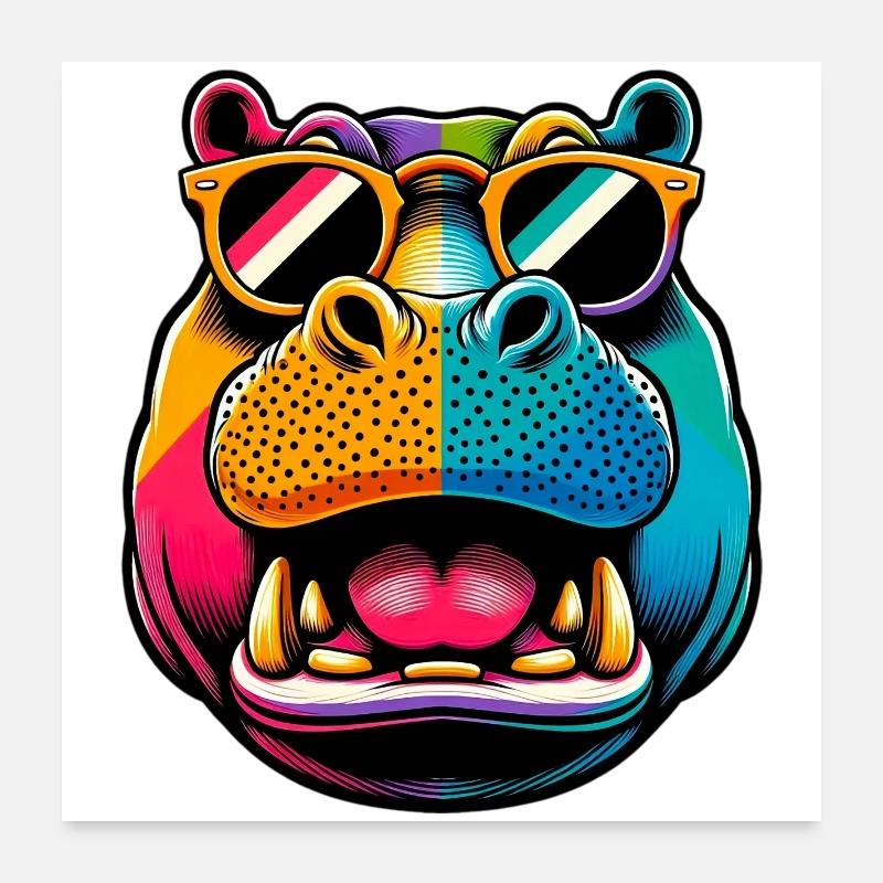 Nilpferd mit Sonnenbrille Poster 60x60 cm