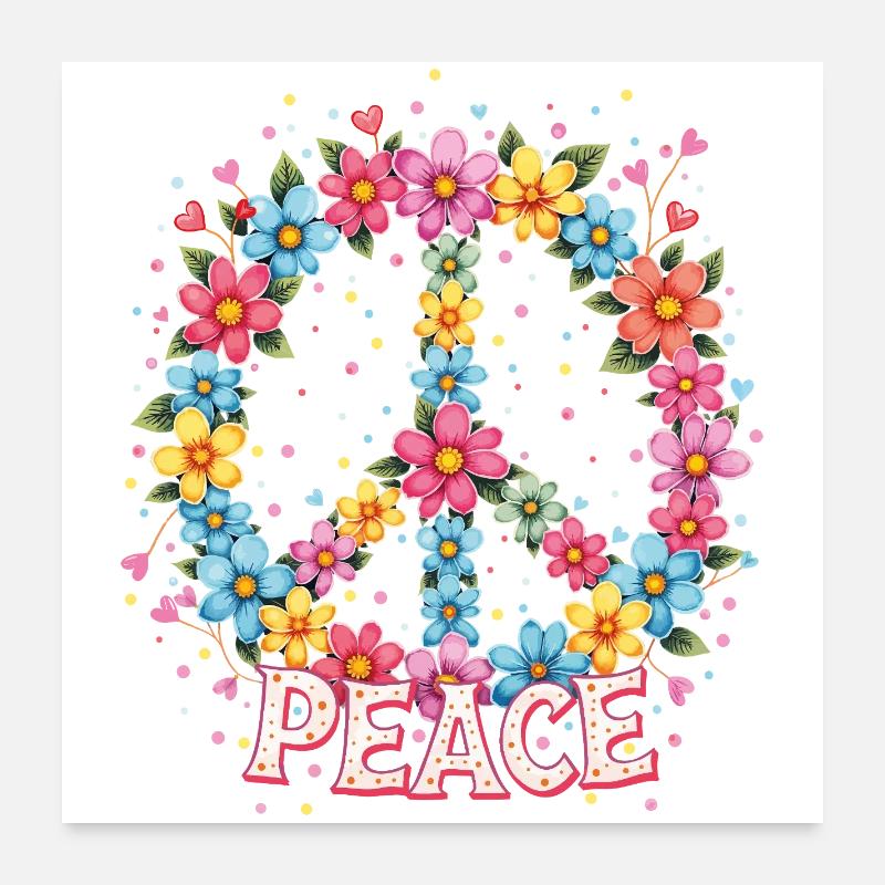 Flower Power Peace Sign Poster 24" x 24" (60x60 cm)