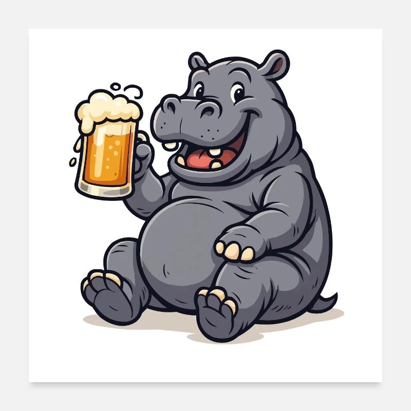 Nilpferd mit Pint Bierfreude Poster 60x60 cm