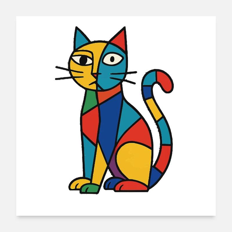Variété de couleur de chat cubiste Poster 60 x 60 cm