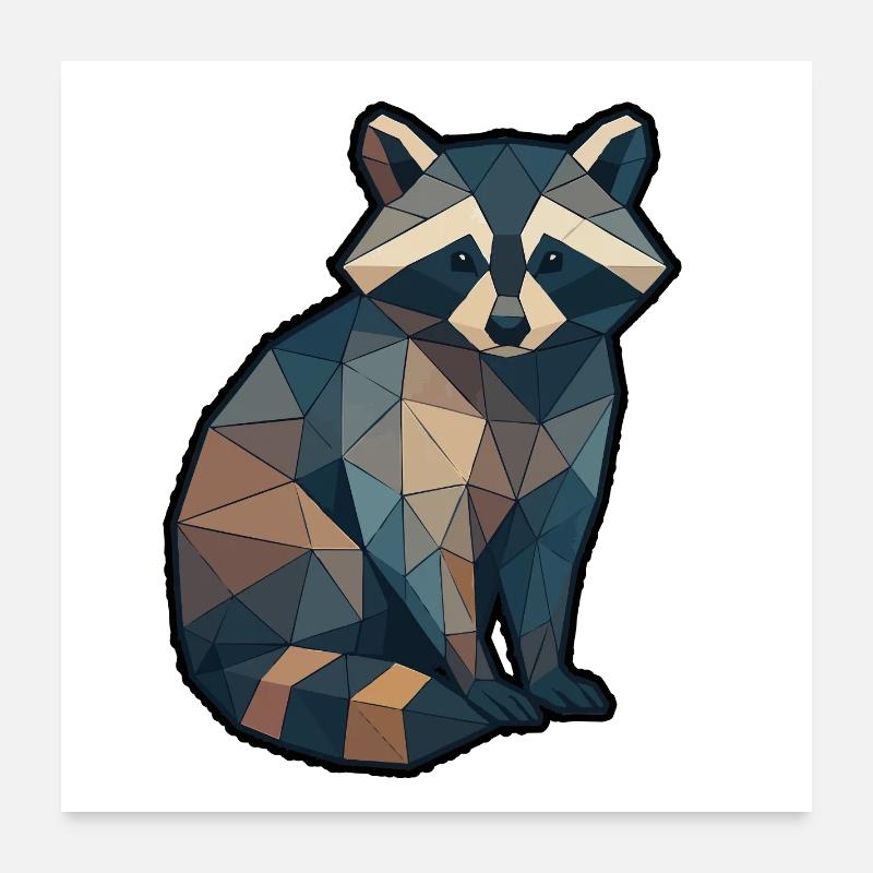 Geometrischer Waschbär Low Poly Poster 60x60 cm