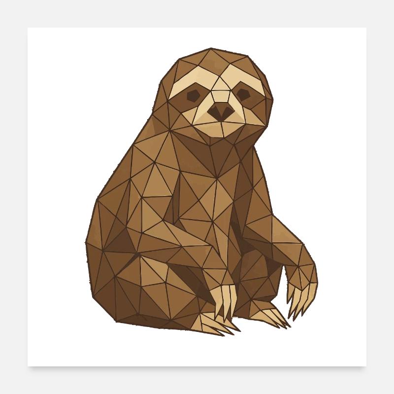 Geometric Sloth Low-Poly Poster 24" x 24" (60x60 cm)