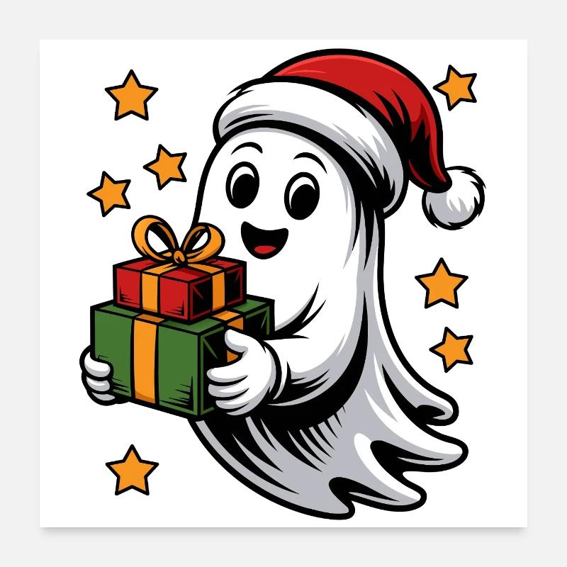 Geist mit Weihnachtsgeschenken Poster 60x60 cm