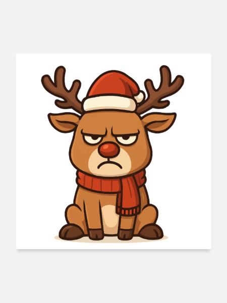 Renne sinistre avec écharpe de Noël - Poster 60 x 60 cm - blanc - Devant