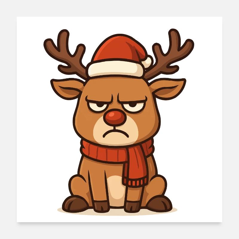 Grim Reindeer with Christmas Scarf Poster 24" x 24" (60x60 cm)