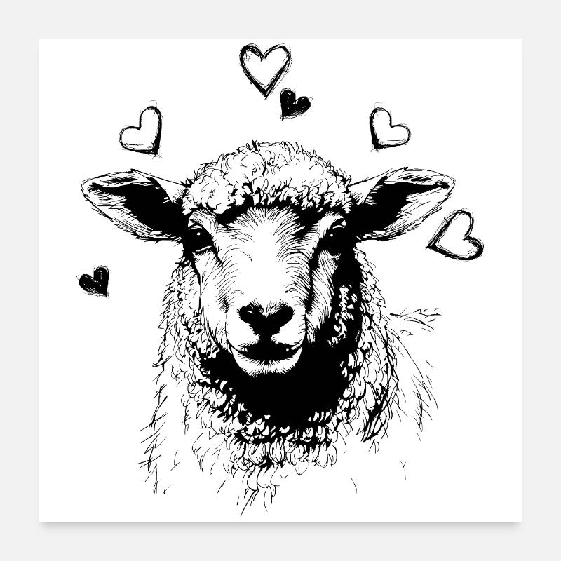 Schaf mit Herzchen Poster 60x60 cm