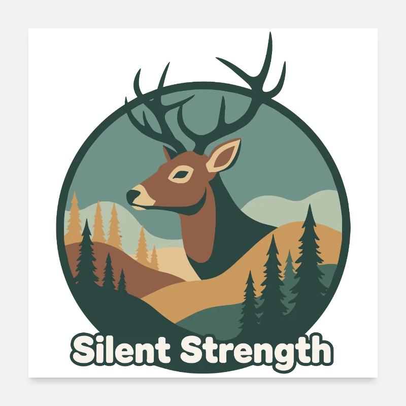 Cerfs de force silencieuse dans la forêt Poster 60 x 60 cm