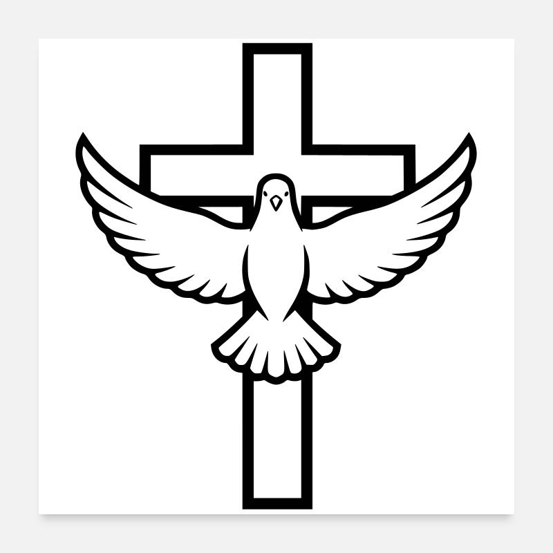 Kreuz mit Taube Frieden Heiliger Geist - Poster 60 x 60 cm - blanc