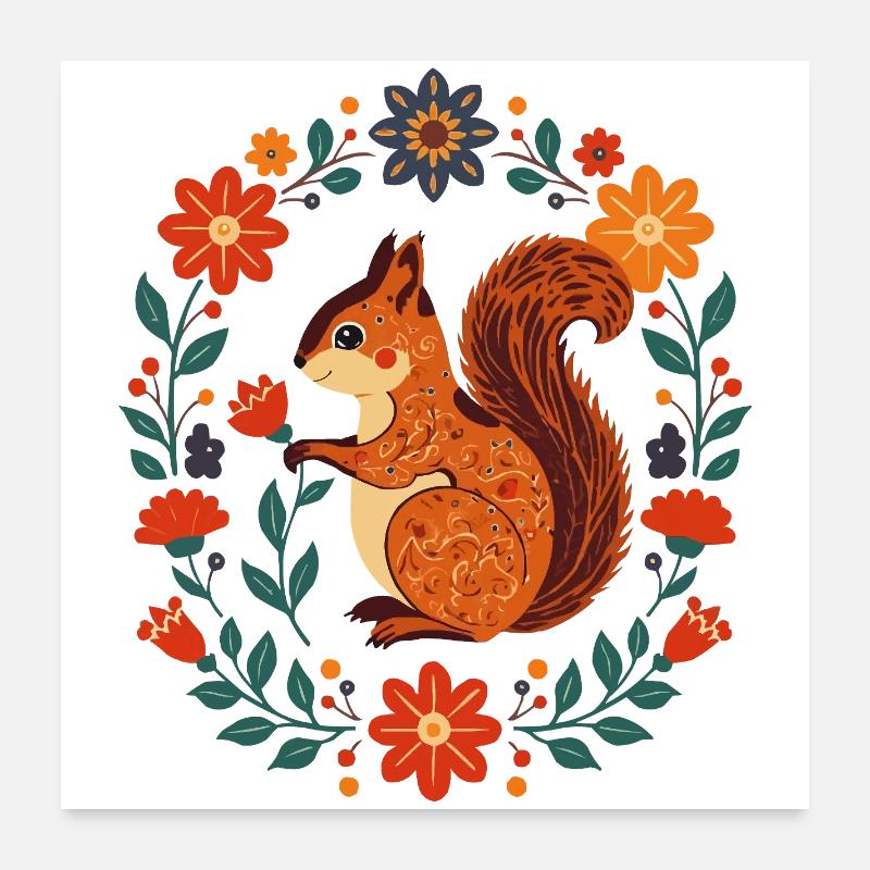 Blumenkranz-Eichhörnchen Poster 60x60 cm